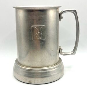 Vintage Playboy Bunny Silver Tone Metal Clear Bottom Beer Stein Mug, Hong Kong